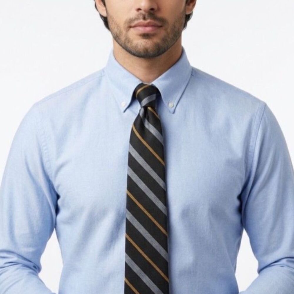 Nordstrom Robert Talbott Men's Black Blue Gold Striped 100% Silk Tie